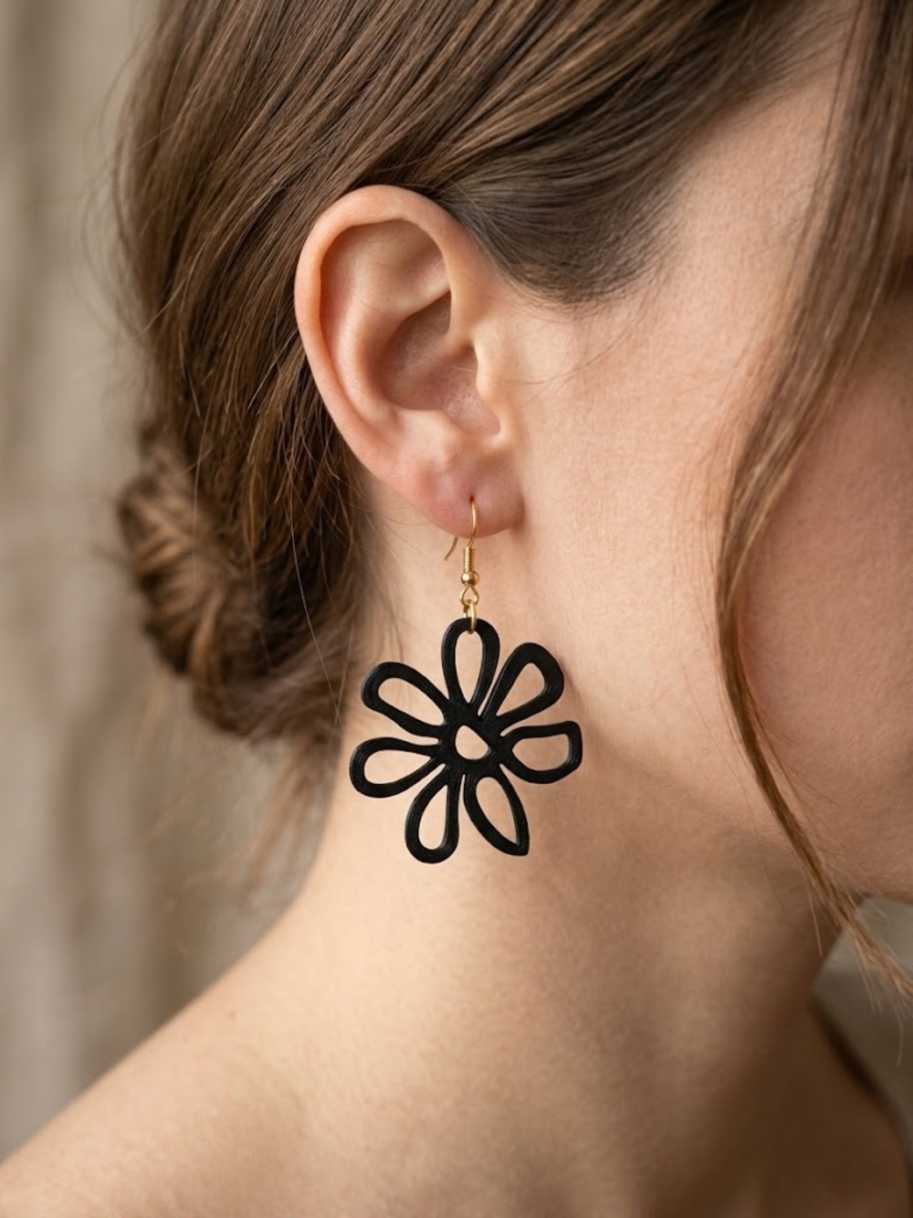 Black Floral Loop Drop Earrings - Women Jewelry